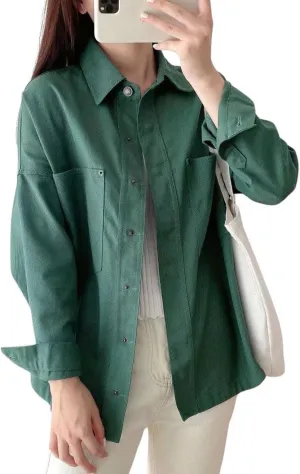 CHARTOU Women Denim Jacket Button Down Oversized Denim Jean Shirt Shacket Outwear