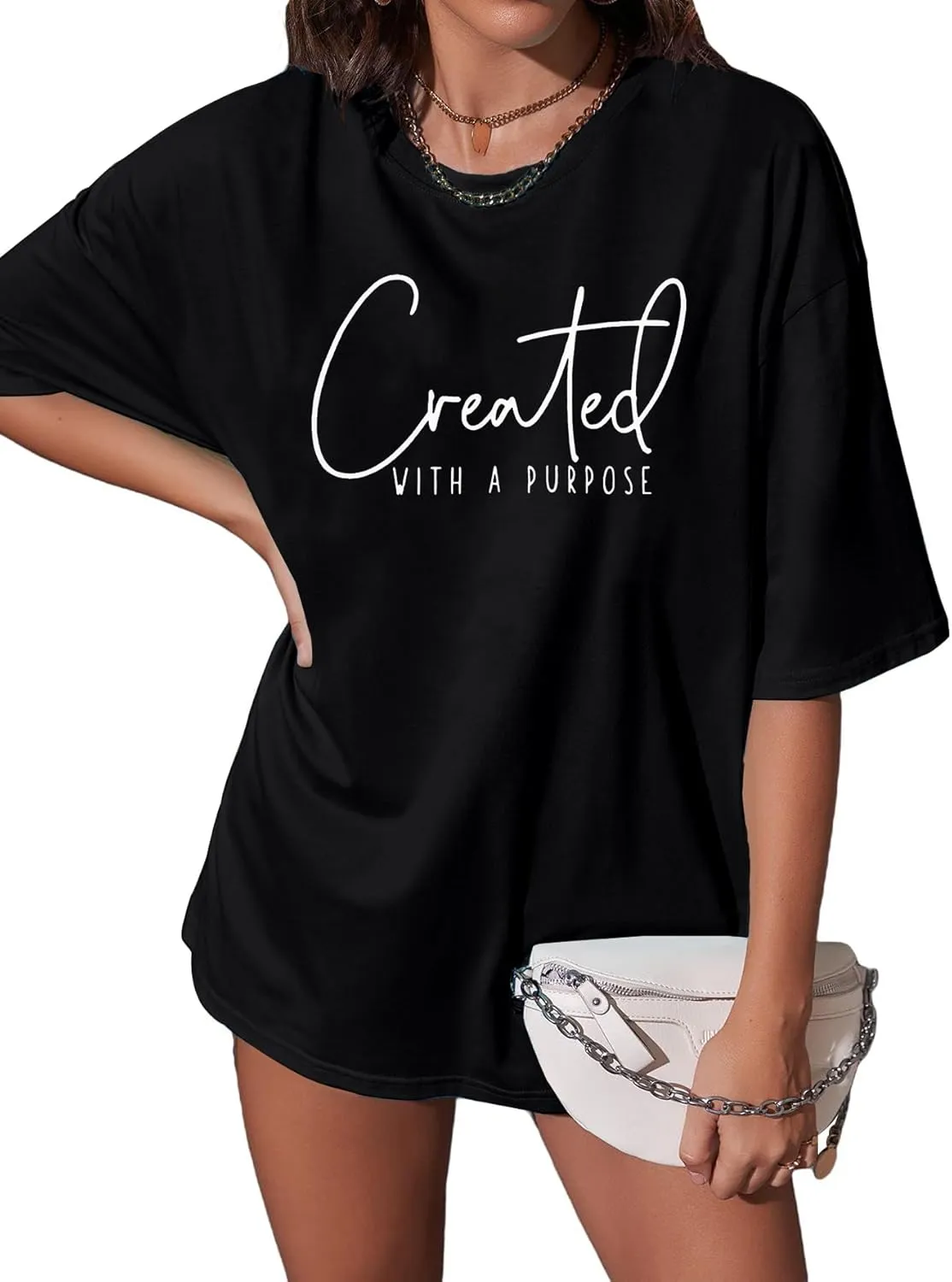 Christian Oversized Shirt Women Created with a Purpose Shirts Bible Verse Tee You are Beautiful Inspirational Tops
