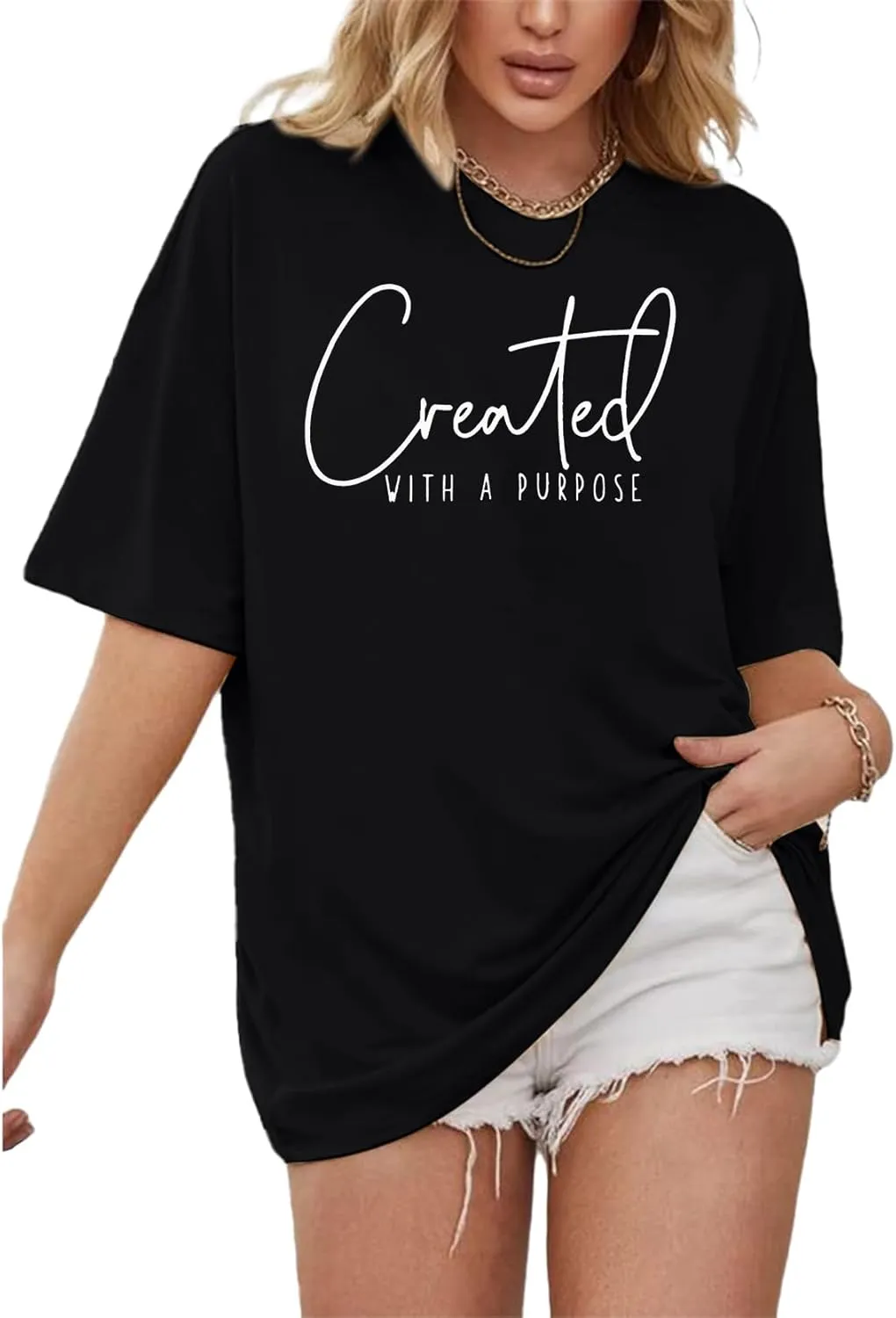 Christian Oversized Shirt Women Created with a Purpose Shirts Bible Verse Tee You are Beautiful Inspirational Tops