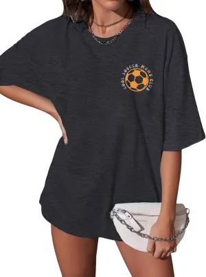 Cool Soccer Moms Club Shirt: Cute Football Graphic Oversized Tshirt Soccer Mom Casual Short Sleeve Tee Top Grey