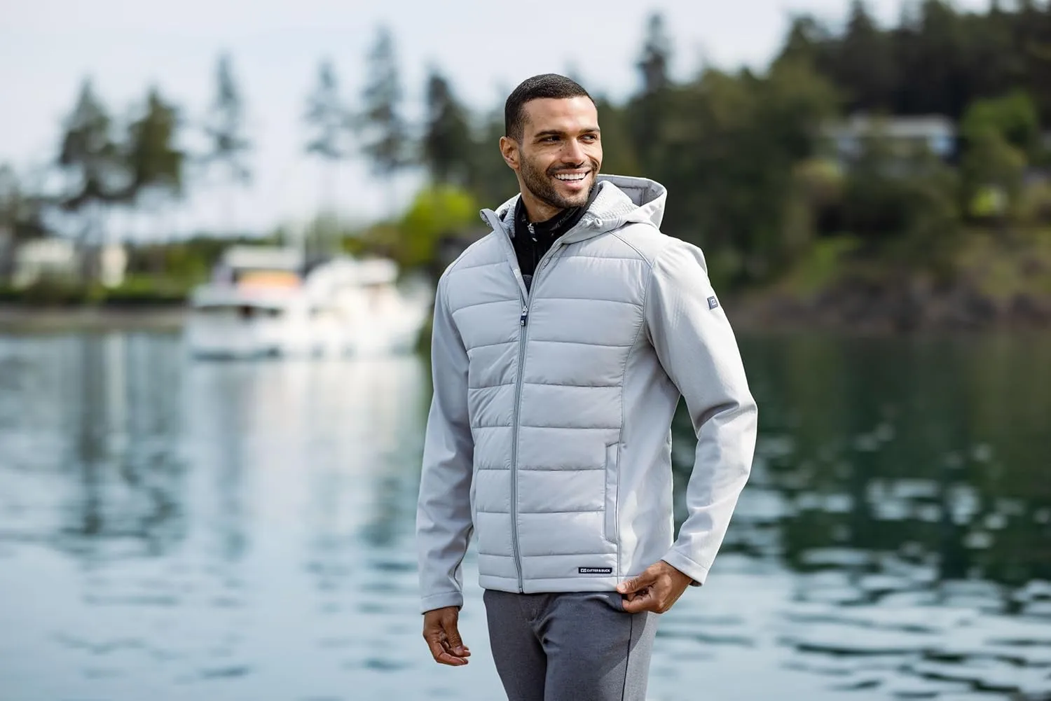 Cutter & Buck Evoke Hybrid Eco Softshell Recycled Full Zip Mens Big & Tall Hooded Jacket