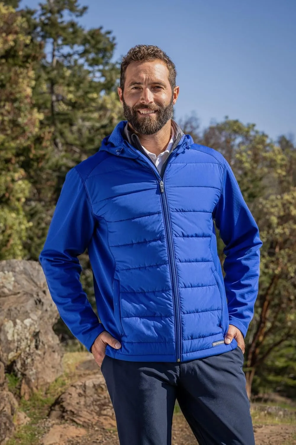 Cutter & Buck Evoke Hybrid Eco Softshell Recycled Full Zip Mens Big & Tall Hooded Jacket