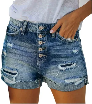 Denim Shorts Women High Waisted Jean Shorts Ripped Hem Shorts Distressed Shorts Stretch Summer Shorts Comfy Shorts