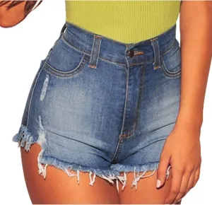 Denim Shorts Women High Waisted Jean Shorts Ripped Hem Shorts Distressed Shorts Stretch Summer Shorts Comfy Shorts