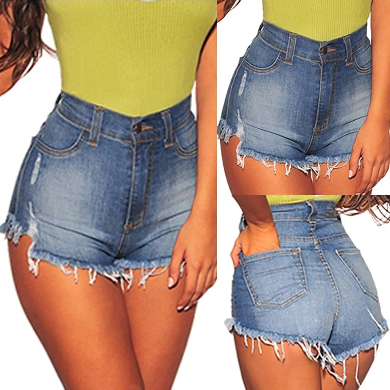 Denim Shorts Women High Waisted Jean Shorts Ripped Hem Shorts Distressed Shorts Stretch Summer Shorts Comfy Shorts