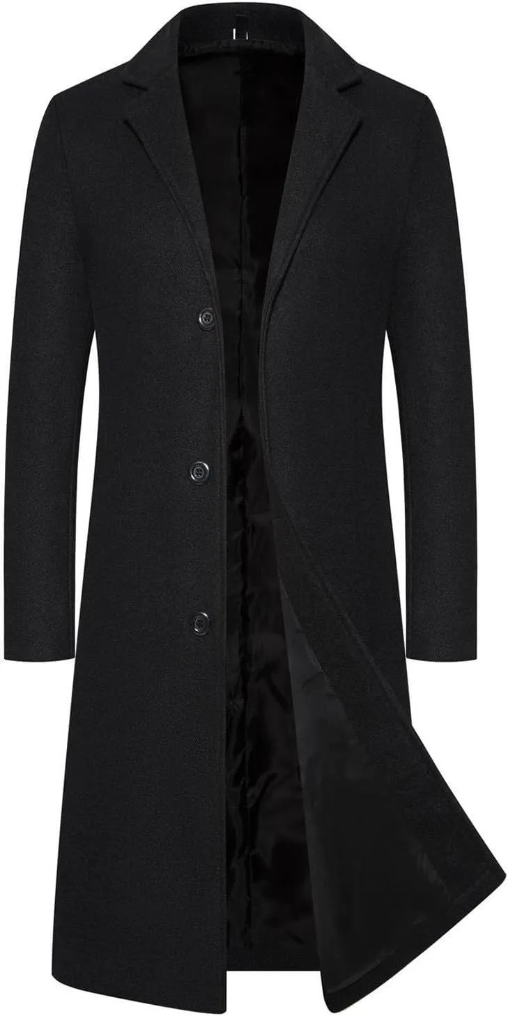 Dgoopd Mens Trench Coat Mid Length Wool Blend Coat Double Breasted Pea Coat Notch Lapel Jacket Dress Casual Winter Overcoat