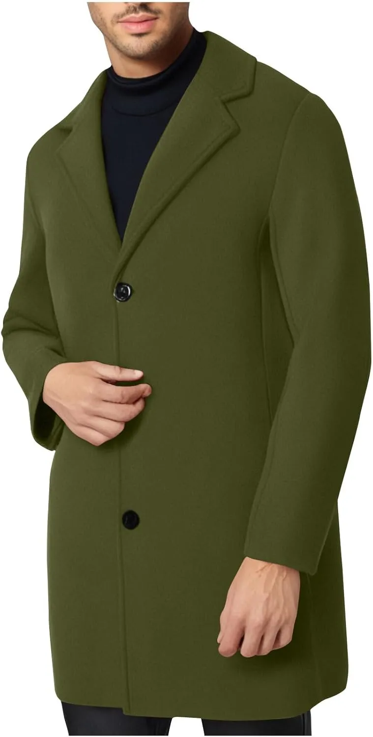 Dgoopd Mens Trench Coat Mid Length Wool Blend Coat Double Breasted Pea Coat Notch Lapel Jacket Dress Casual Winter Overcoat
