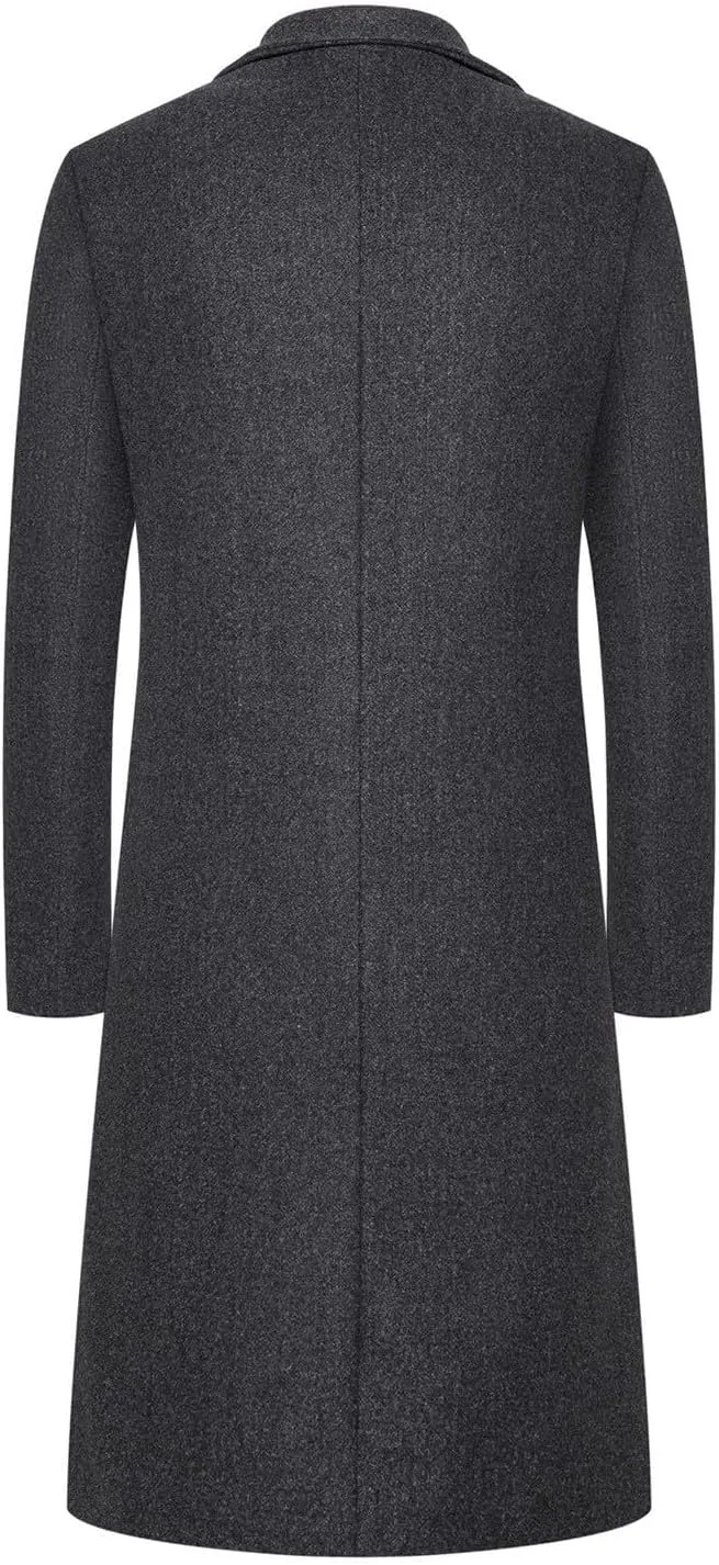 Dgoopd Mens Trench Coat Mid Length Wool Blend Coat Double Breasted Pea Coat Notch Lapel Jacket Dress Casual Winter Overcoat
