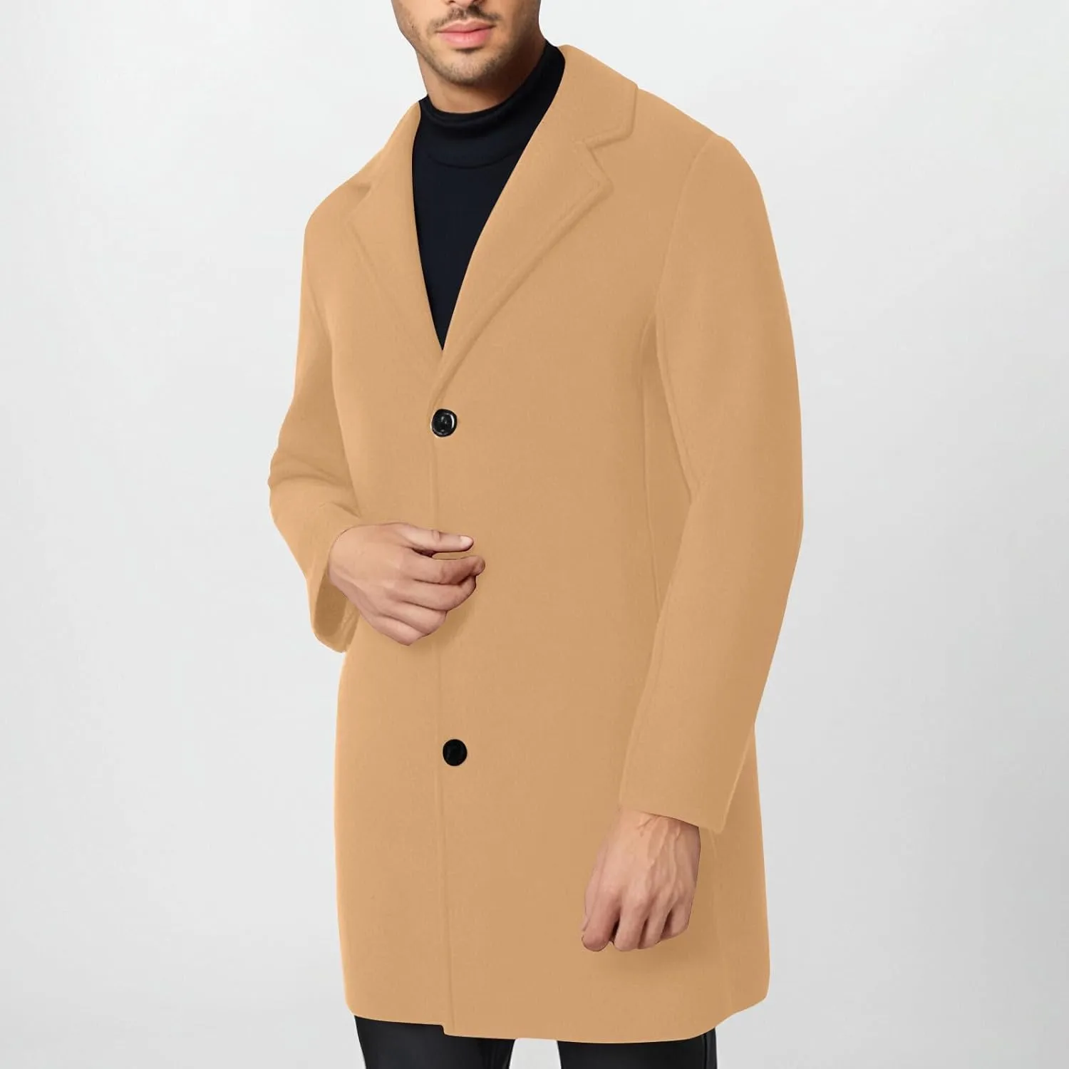 Dgoopd Mens Trench Coat Mid Length Wool Blend Coat Double Breasted Pea Coat Notch Lapel Jacket Dress Casual Winter Overcoat