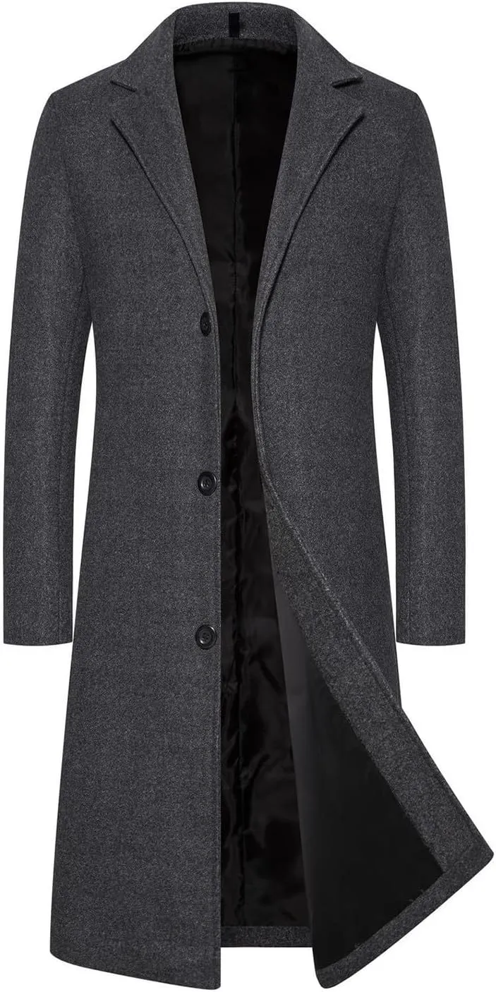Dgoopd Mens Trench Coat Mid Length Wool Blend Coat Double Breasted Pea Coat Notch Lapel Jacket Dress Casual Winter Overcoat
