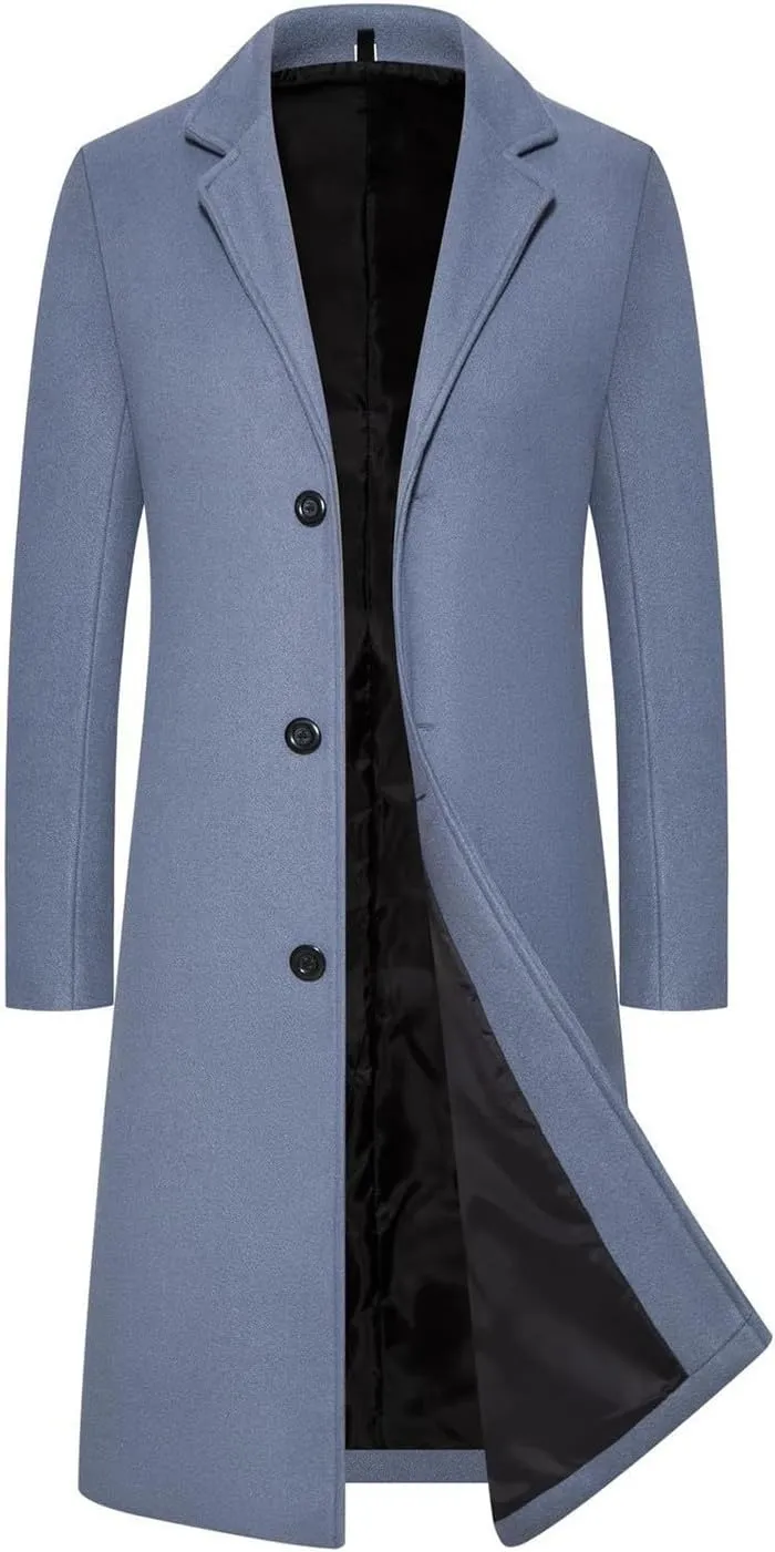 Dgoopd Mens Trench Coat Mid Length Wool Blend Coat Double Breasted Pea Coat Notch Lapel Jacket Dress Casual Winter Overcoat