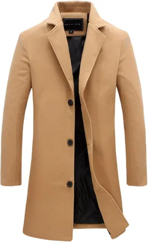Dgoopd Mens Trench Coat Mid Length Wool Blend Coat Double Breasted Pea Coat Notch Lapel Jacket Dress Casual Winter Overcoat