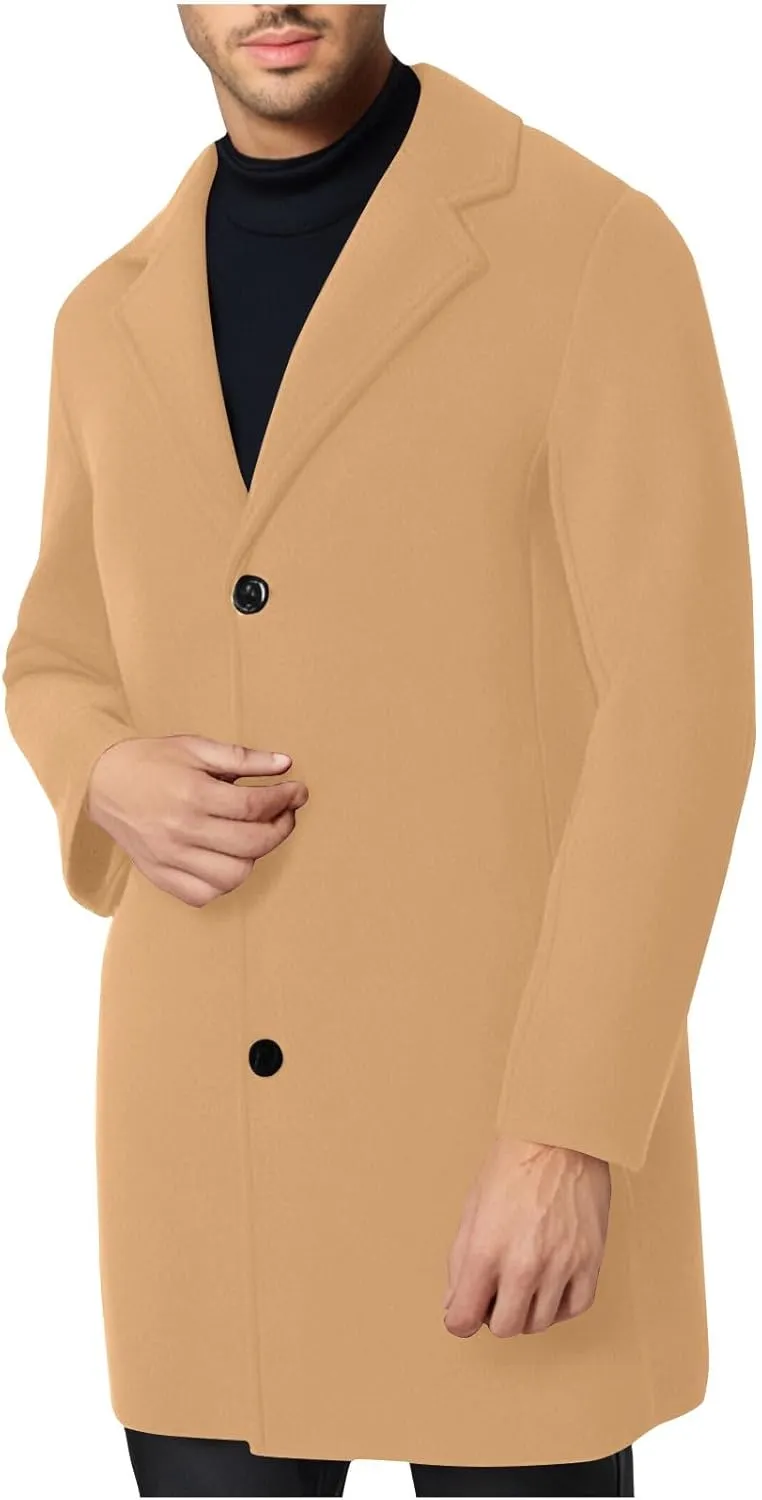 Dgoopd Mens Trench Coat Mid Length Wool Blend Coat Double Breasted Pea Coat Notch Lapel Jacket Dress Casual Winter Overcoat