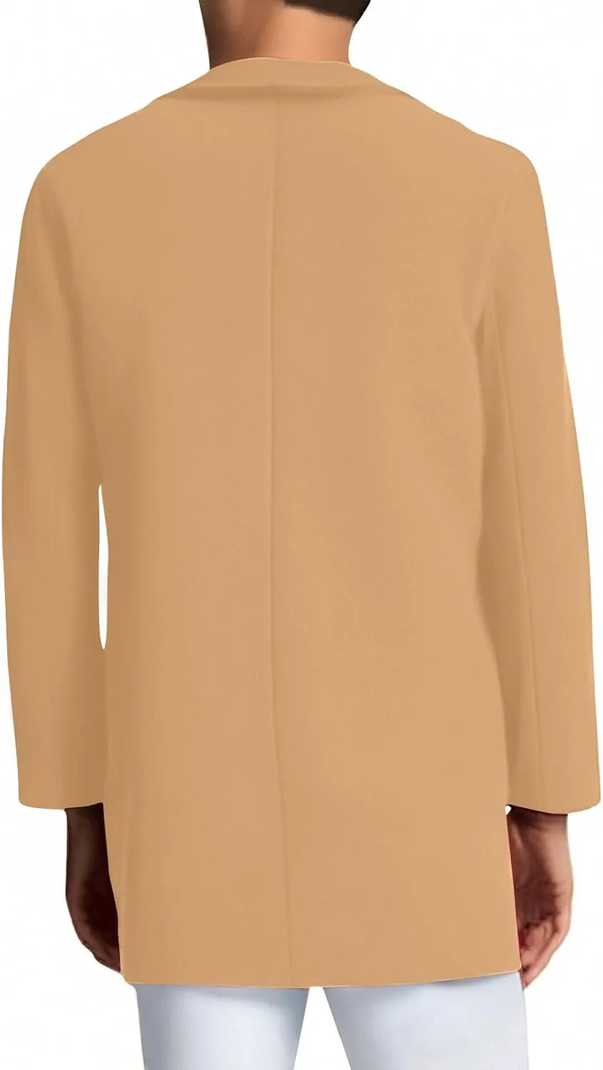 Dgoopd Mens Trench Coat Mid Length Wool Blend Coat Double Breasted Pea Coat Notch Lapel Jacket Dress Casual Winter Overcoat