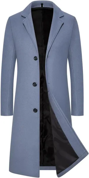 Dgoopd Mens Trench Coat Mid Length Wool Blend Coat Double Breasted Pea Coat Notch Lapel Jacket Dress Casual Winter Overcoat