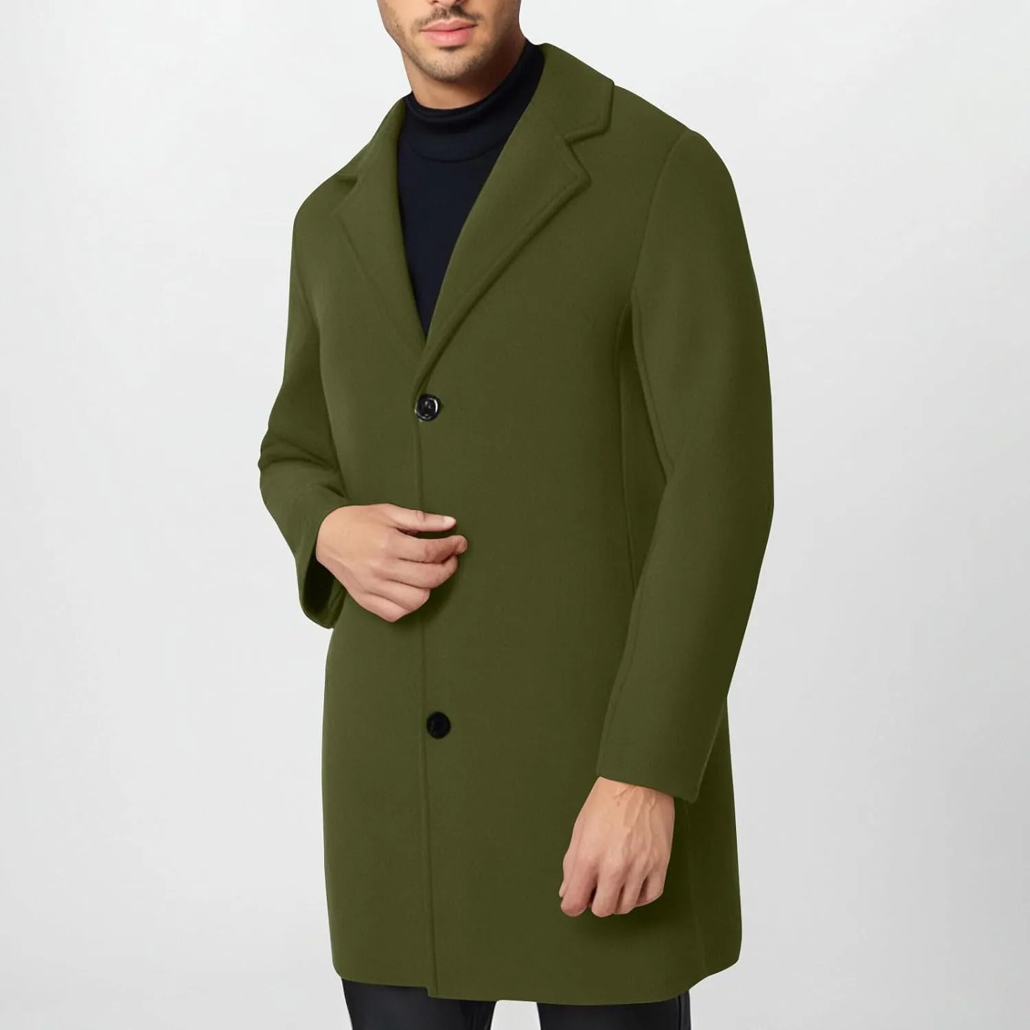 Dgoopd Mens Trench Coat Mid Length Wool Blend Coat Double Breasted Pea Coat Notch Lapel Jacket Dress Casual Winter Overcoat