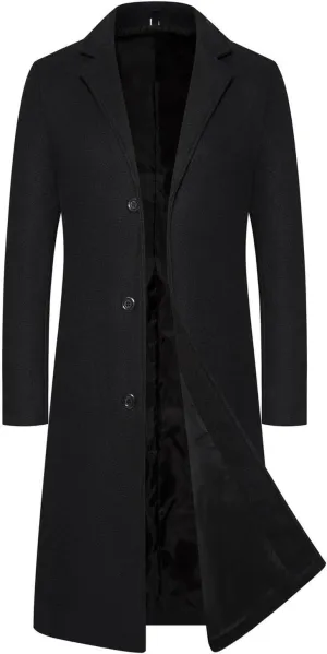 Dgoopd Mens Trench Coat Mid Length Wool Blend Coat Double Breasted Pea Coat Notch Lapel Jacket Dress Casual Winter Overcoat