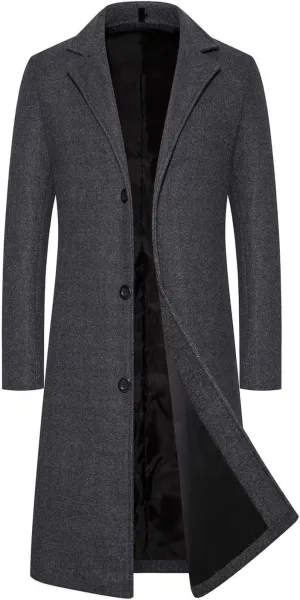 Dgoopd Mens Trench Coat Mid Length Wool Blend Coat Double Breasted Pea Coat Notch Lapel Jacket Dress Casual Winter Overcoat