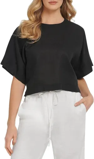 DKNY Women's Lightweight Linen Crop Top