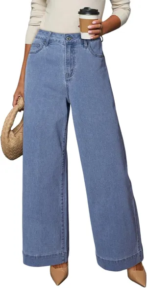Dokotoo Women's Casual High Waisted Jeans Stretch Wide Leg Loose Denim Pants with Pockets