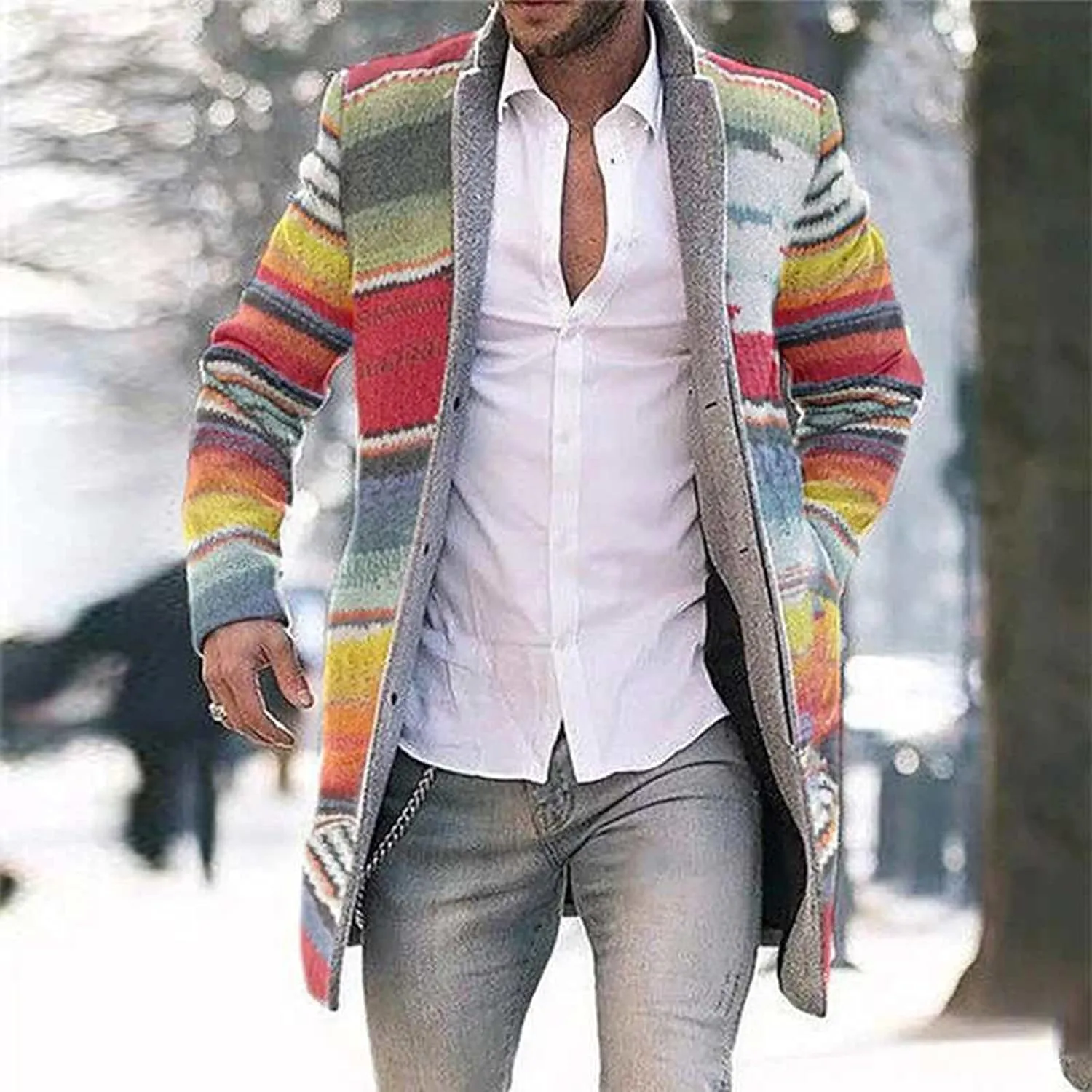 Duster Coat Print Lapel Button Down Long Sleeve Long Cardigan Windbreaker Loose Winter and Autumn Coat Jackets For