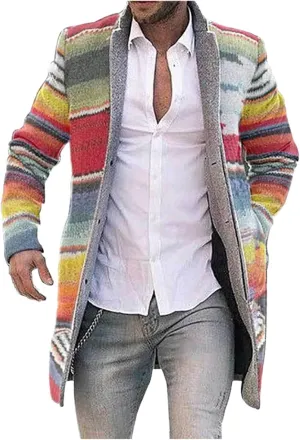 Duster Coat Print Lapel Button Down Long Sleeve Long Cardigan Windbreaker Loose Winter and Autumn Coat Jackets For