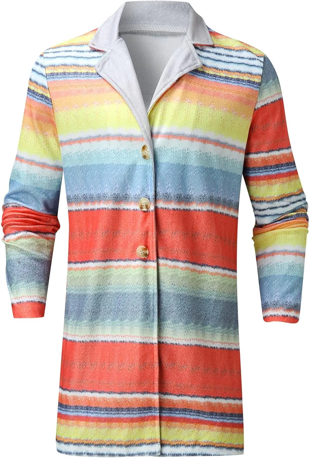 Duster Coat Print Lapel Button Down Long Sleeve Long Cardigan Windbreaker Loose Winter and Autumn Coat Jackets For
