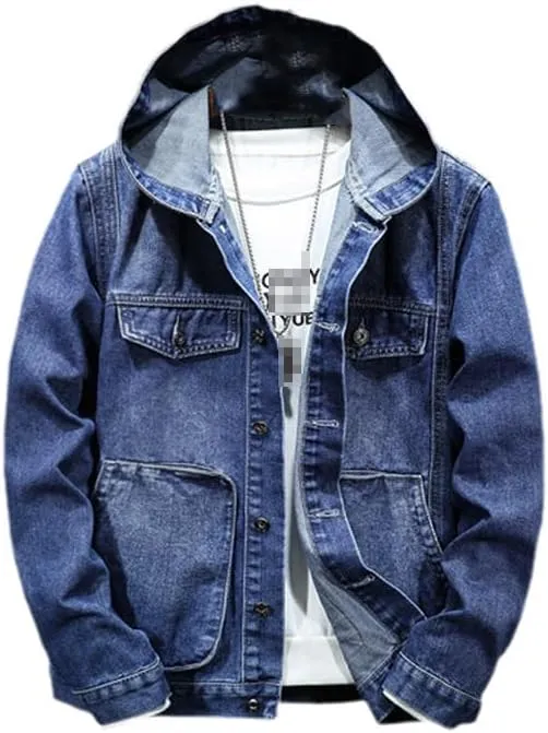 Dvbfufv Spring Men's Hooded Denim Jacket Casual Fashion Sport Denim Jacket