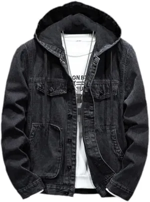 Dvbfufv Spring Men's Hooded Denim Jacket Casual Fashion Sport Denim Jacket