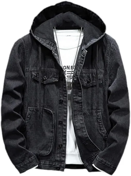 Dvbfufv Spring Men's Hooded Denim Jacket Casual Fashion Sport Denim Jacket