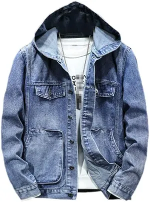 Dvbfufv Spring Men's Hooded Denim Jacket Casual Fashion Sport Denim Jacket