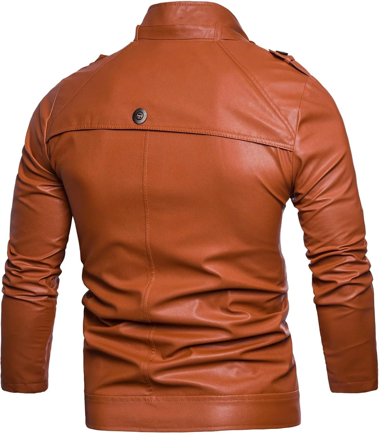 Faux Leather Jacket Men Slim Fit Long Sleeve Full Zip Motorcycle Jacket Stand Collar Racer Biker Jacket