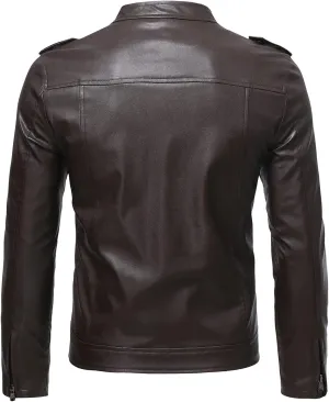 Faux Leather Jacket Men Slim Fit Racer Motorcycle Jackets Moto Coats Casual Stand Collar Biker Jacket