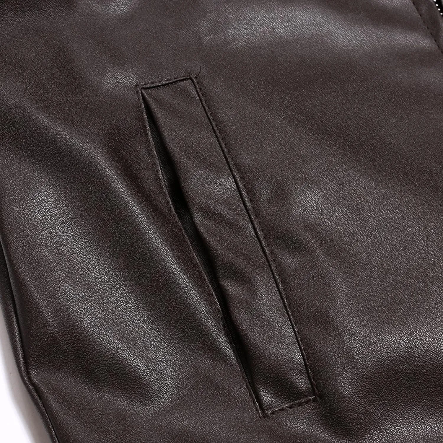 Faux Leather Jacket Men Slim Fit Racer Motorcycle Jackets Moto Coats Casual Stand Collar Biker Jacket