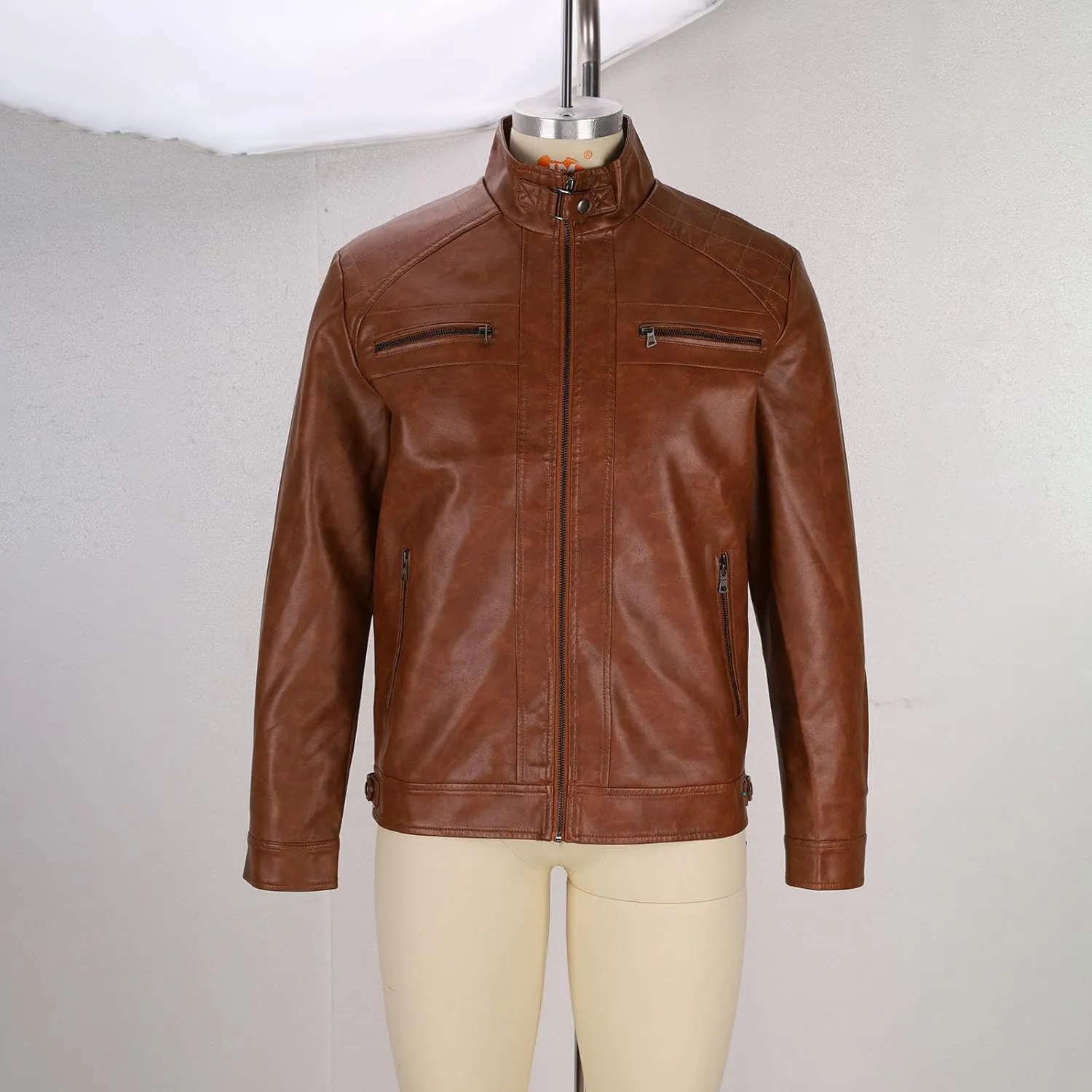 Faux Leather Jackets for Men Black Motorcycle Jacket Long Sleeve Zip Up Biker Bomber Jacket with Pockets