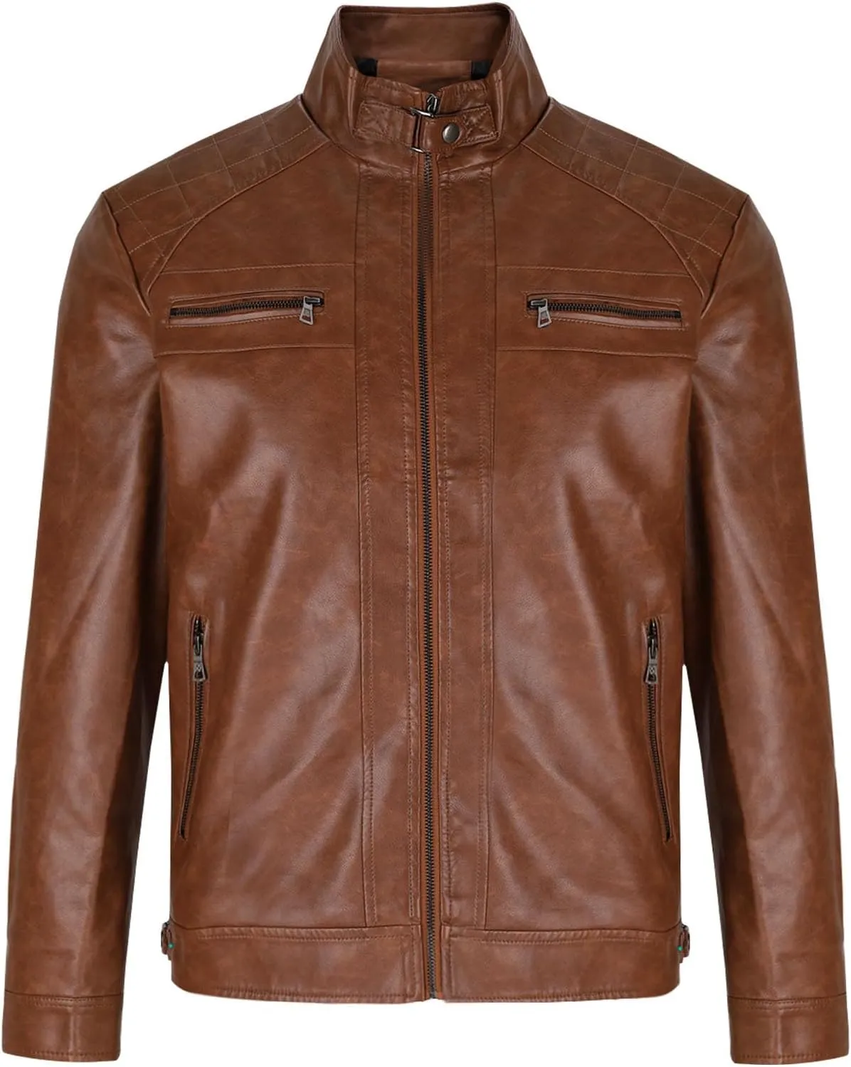 Faux Leather Jackets for Men Black Motorcycle Jacket Long Sleeve Zip Up Biker Bomber Jacket with Pockets
