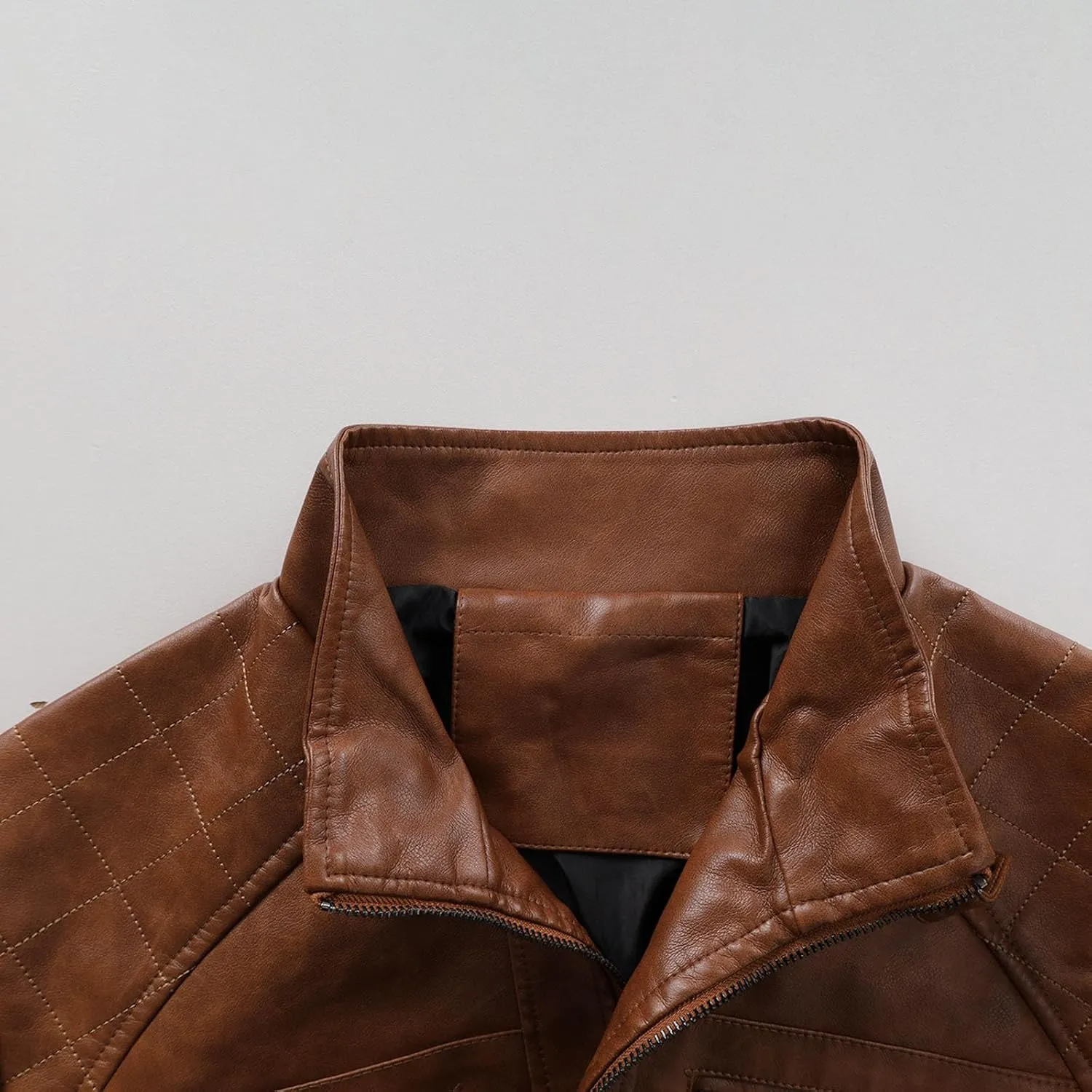 Faux Leather Jackets for Men Black Motorcycle Jacket Long Sleeve Zip Up Biker Bomber Jacket with Pockets