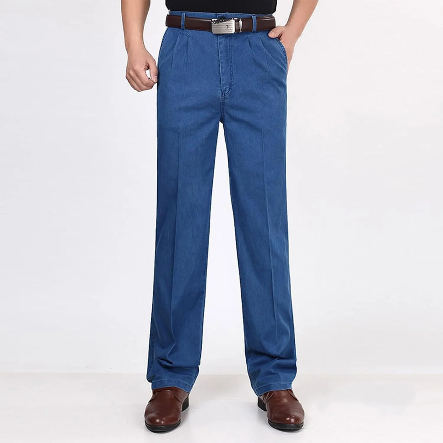 Finelylove Chino Pants Men Pleated Front Twill Dress Pants Loose Fit Flex Business Work Pants Straight Leg Trousers