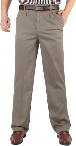 Finelylove Chino Pants Men Pleated Front Twill Dress Pants Loose Fit Flex Business Work Pants Straight Leg Trousers