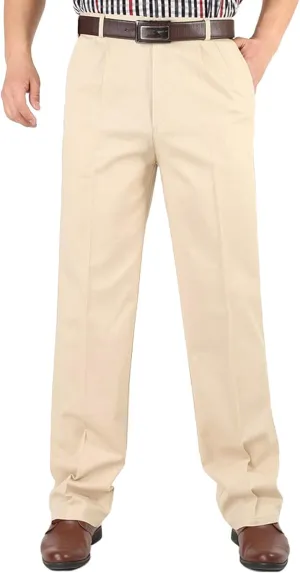 Finelylove Chino Pants Men Pleated Front Twill Dress Pants Loose Fit Flex Business Work Pants Straight Leg Trousers