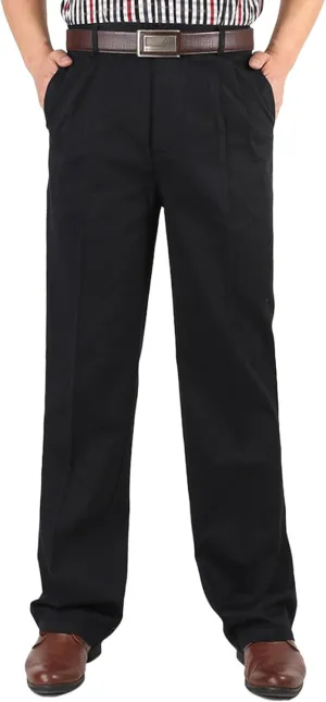 Finelylove Chino Pants Men Pleated Front Twill Dress Pants Loose Fit Flex Business Work Pants Straight Leg Trousers