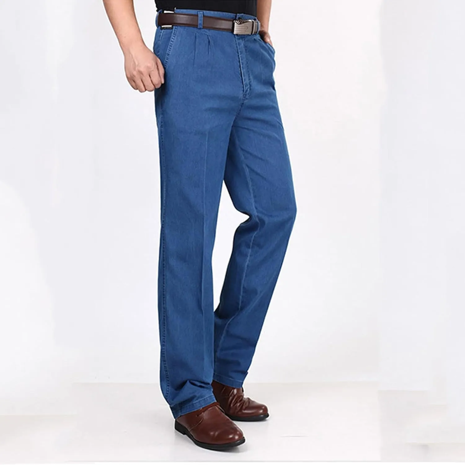 Finelylove Chino Pants Men Pleated Front Twill Dress Pants Loose Fit Flex Business Work Pants Straight Leg Trousers
