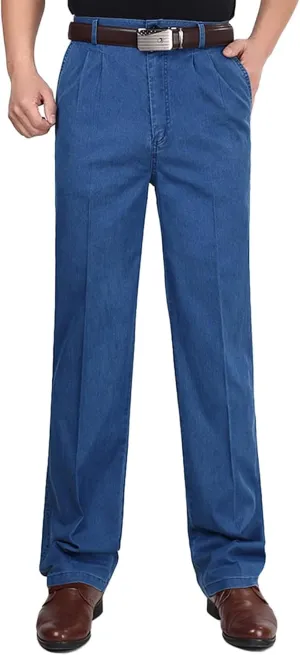 Finelylove Chino Pants Men Pleated Front Twill Dress Pants Loose Fit Flex Business Work Pants Straight Leg Trousers