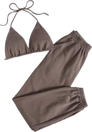 Floerns Women’s Sweatsuits Bra and Sweatpants Set 2 Pieces Jogger Tracksuit