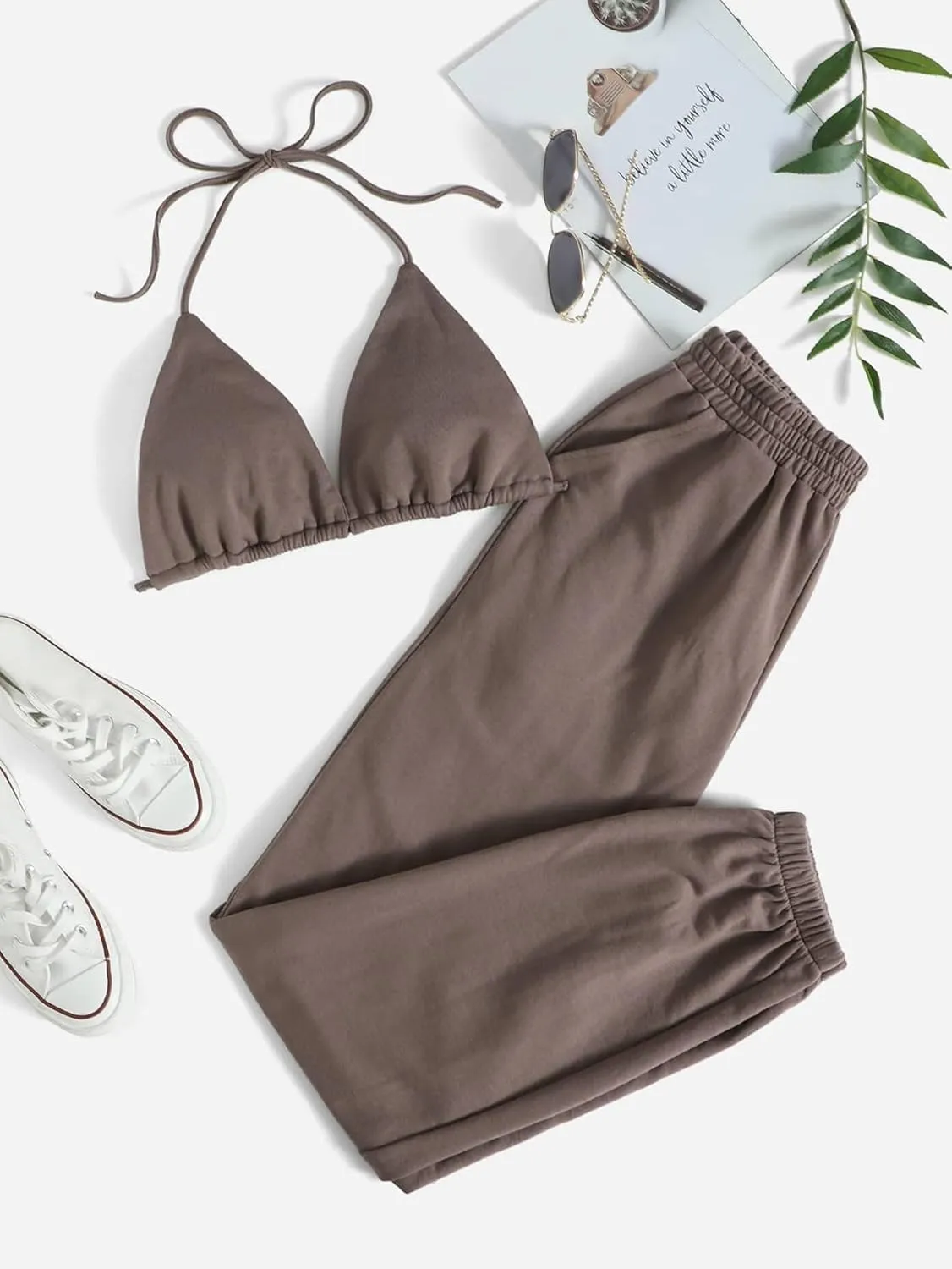 Floerns Women’s Sweatsuits Bra and Sweatpants Set 2 Pieces Jogger Tracksuit