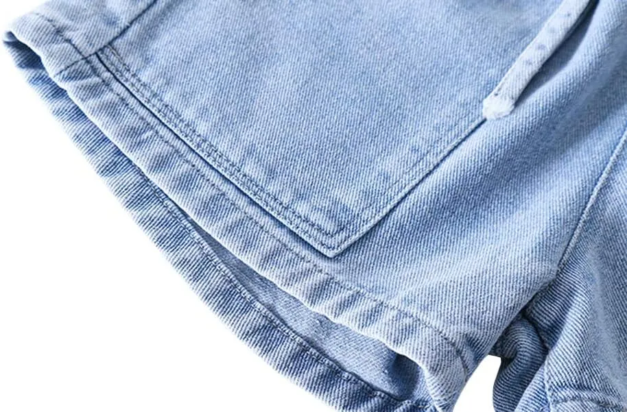 Girls' Stretch High Waisted Jeans Denim Shorts with Drawstring