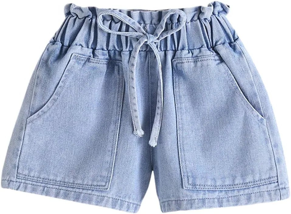 Girls' Stretch High Waisted Jeans Denim Shorts with Drawstring