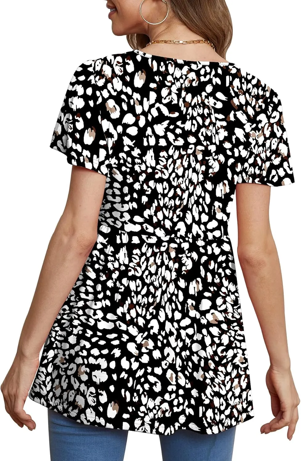 Glanzition Women Ruffle Short Sleeve V Neck Oversized Shirt Tunic Babydoll Tops