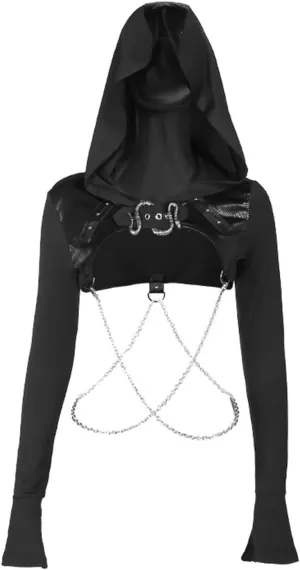 Gothic Crop Top Hoodie for Women Black Sexy Sweatshirt Goth Shirt
