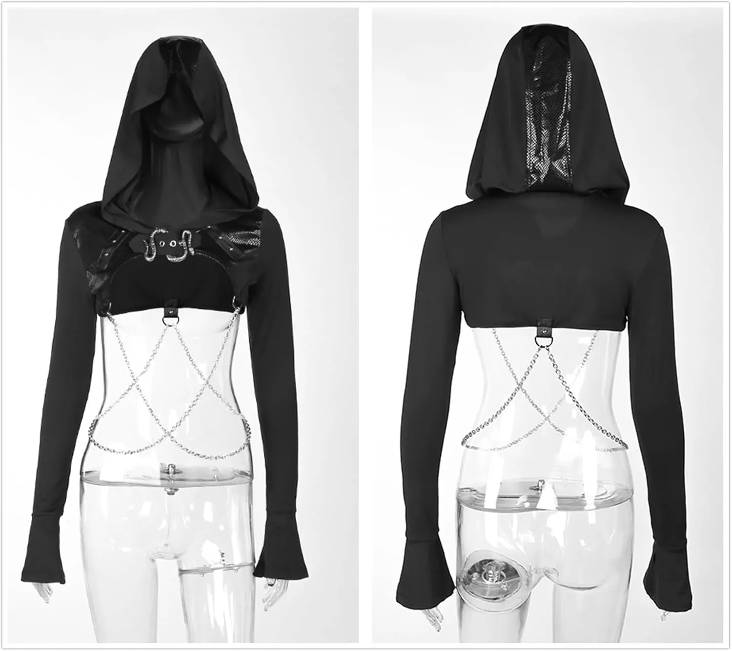 Gothic Crop Top Hoodie for Women Black Sexy Sweatshirt Goth Shirt